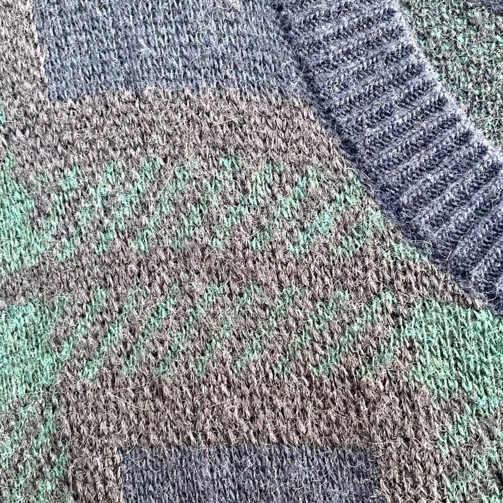 Madewell Mohair Alpaca Wool Blend Tartan Plaid Sweater Green Navy Small - Picture 4 of 12